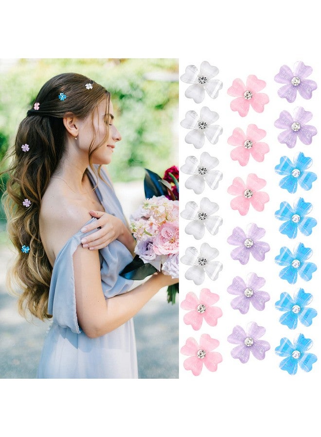 YISSION 20Pcs Mini Flower Hair Clips With Rhinestone Cute Hair Pins Decorative Hair Clips Wedding Hair Barrettes Bridal Hair Accessories For Girls Women 4 Colors - Image 1