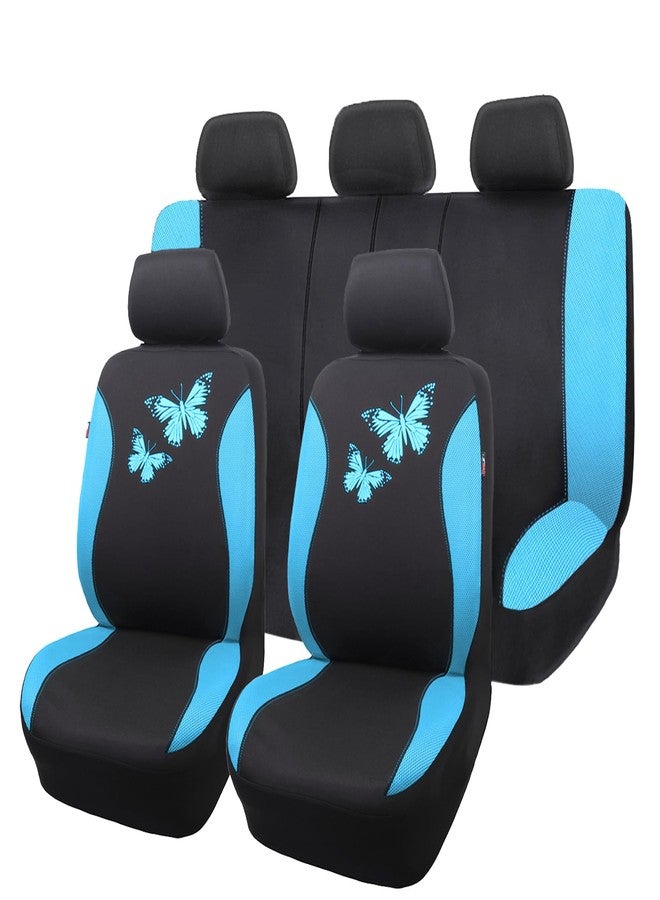 Flying Banner Butterfly car seat Covers ful Set Fashion Universal Lady Woman Female Rear Bench Split Colorized (Full Set, Mint Blue) - Image 1
