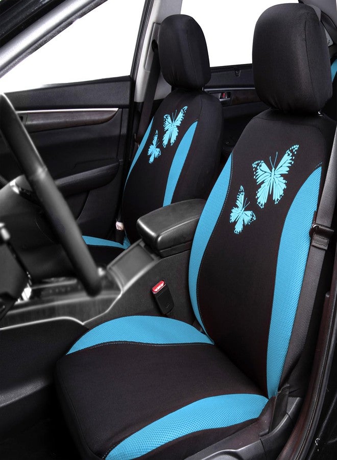 Flying Banner Butterfly car seat Covers ful Set Fashion Universal Lady Woman Female Rear Bench Split Colorized (Full Set, Mint Blue) - Image 3