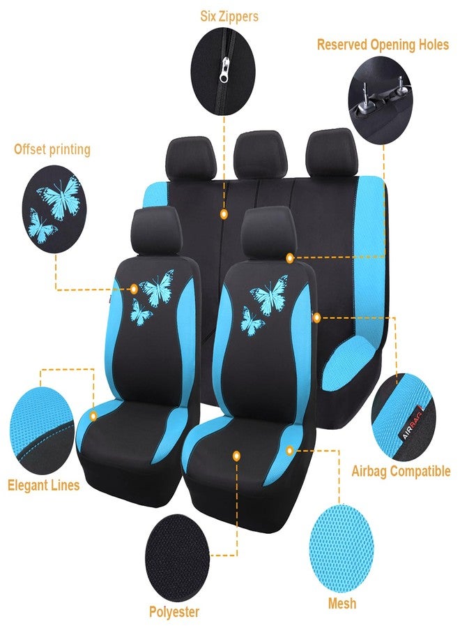 Flying Banner Butterfly car seat Covers ful Set Fashion Universal Lady Woman Female Rear Bench Split Colorized (Full Set, Mint Blue) - Image 2