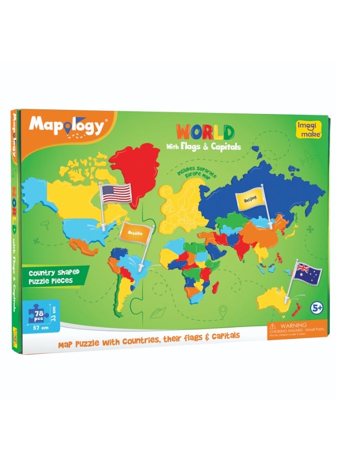 Imagimake Mapology World Map Puzzle with Country Flags & Capitals for Kids 5+ Years | Country Shaped Jigsaw Puzzles | Geography Learning & Educaitonal Toys for Boys & Girls | Christmas Gift for 5-12 - Image 1