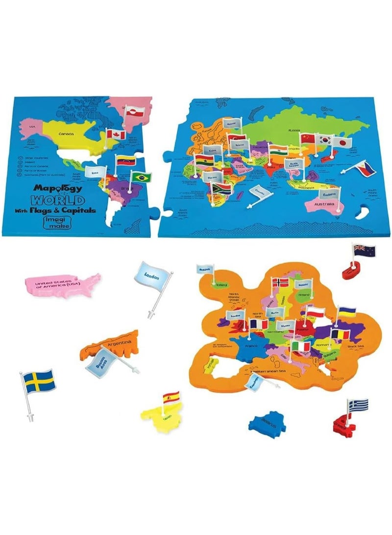 Imagimake Mapology World Map Puzzle with Country Flags & Capitals for Kids 5+ Years | Country Shaped Jigsaw Puzzles | Geography Learning & Educaitonal Toys for Boys & Girls | Christmas Gift for 5-12 - Image 2