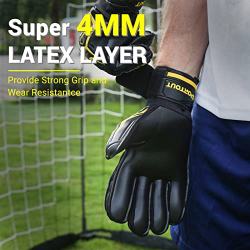 Sportout قفازات حارس المرمى سبورت آوت، قفازات حارس مرمى مع حماية للأصابع، قفازات حارس مرمى كرة القدم قابلة للتنفس، 4 مم لاتكس، للأطفال والشباب والبالغين (أصفر، 8) - Image 4
