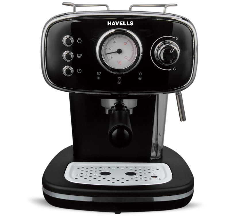 Havells Corretto Coffee Maker, Espresso/Cappuccino Machine with 15bar Pressure Pump | Thermometer Display | Frothing Function | Detachable Drip Trip | Filter Holder | Twin Brewing - Image 1