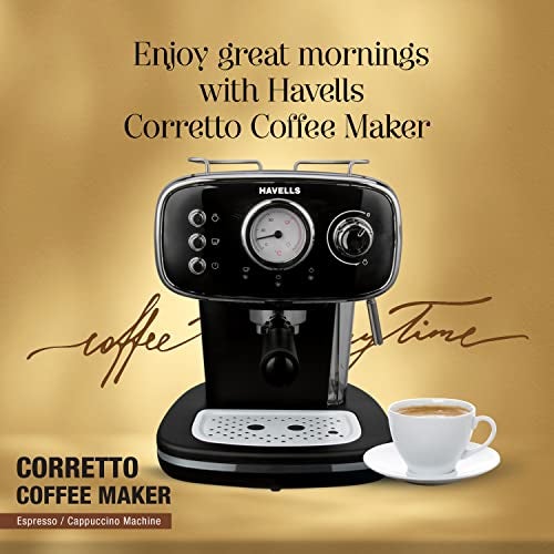 Havells Corretto Coffee Maker, Espresso/Cappuccino Machine with 15bar Pressure Pump | Thermometer Display | Frothing Function | Detachable Drip Trip | Filter Holder | Twin Brewing - Image 2