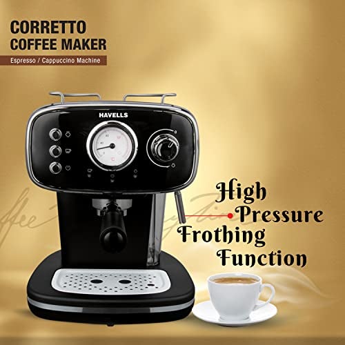 Havells Corretto Coffee Maker, Espresso/Cappuccino Machine with 15bar Pressure Pump | Thermometer Display | Frothing Function | Detachable Drip Trip | Filter Holder | Twin Brewing - Image 4