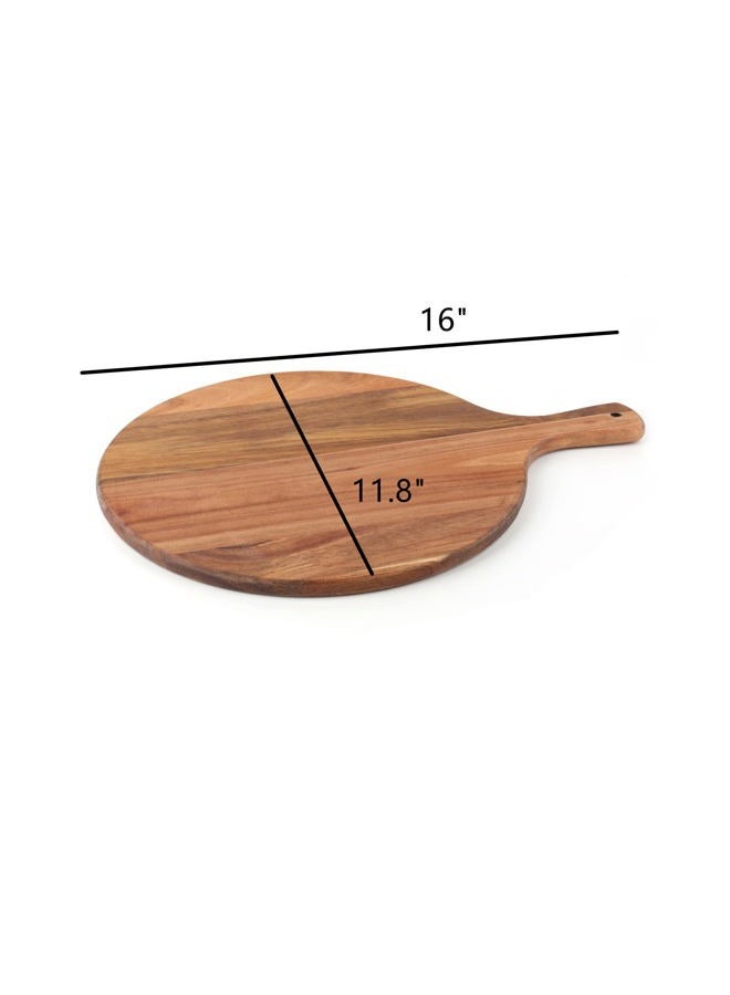 Dicunoy Acacia Wood Pizza Peel, 12" Round Charcuterie Board with Handle, Cutting Board Cheese Paddle Fruit Chopping Board Tray for Bread, Vegetables, RV, Camping - Image 2