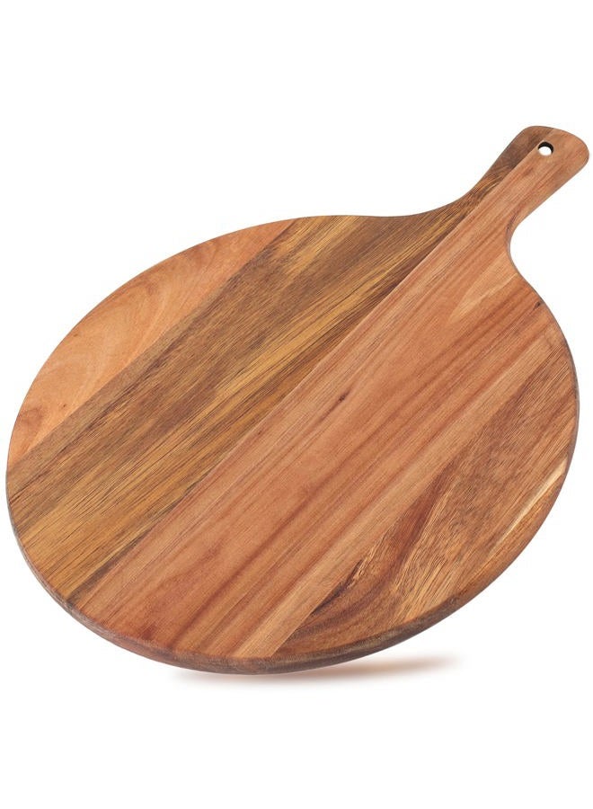 Dicunoy Acacia Wood Pizza Peel, 12" Round Charcuterie Board with Handle, Cutting Board Cheese Paddle Fruit Chopping Board Tray for Bread, Vegetables, RV, Camping - Image 1