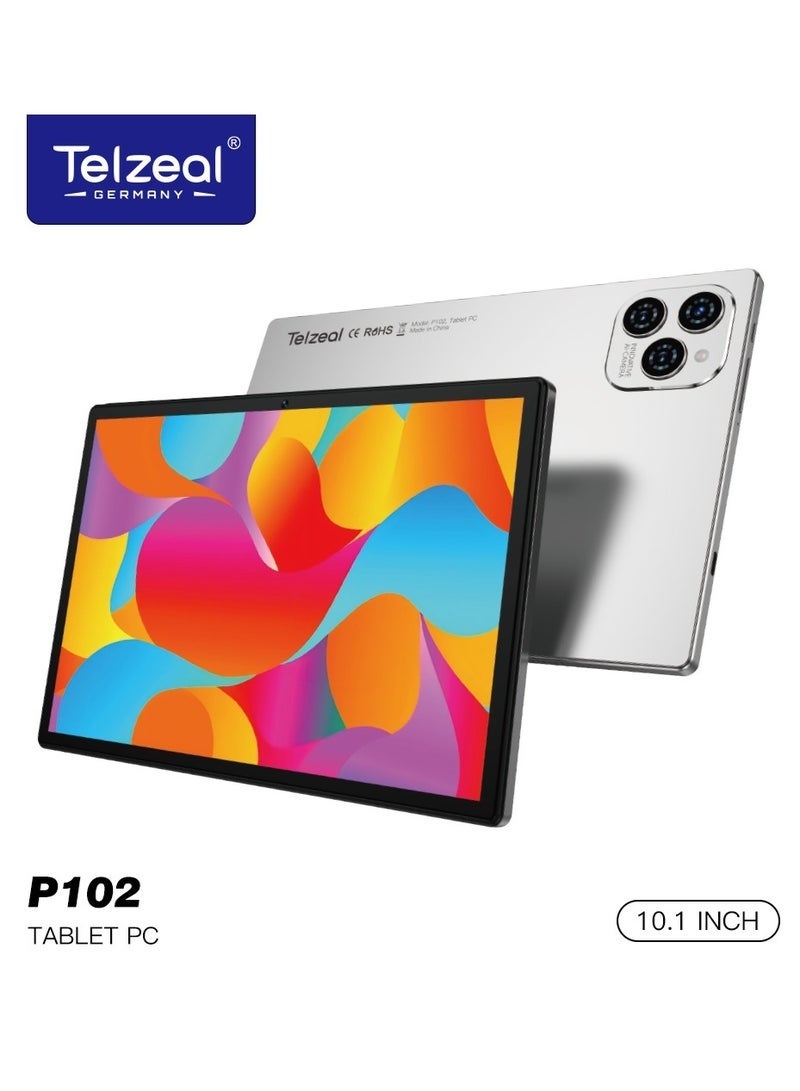 Telzeal P102 Tablet 10.1-Inch Android 13, Dual SIM, 8GB RAM 512GB Storage, 10000mAh Battery, WiFi Bluetooth, Dual Camera, Includes Keyboard & Wireless Mouse – Silver - Image 1
