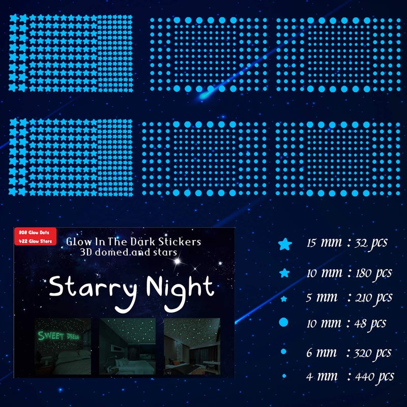 Neasyth 1230 PCS Glow in The Dark Stars Wall Stickers, 3D Adhesive Dots Decor Starry Sky Decor for Kids Bedroom, Beautiful Wall Decals (Blue) - Image 1