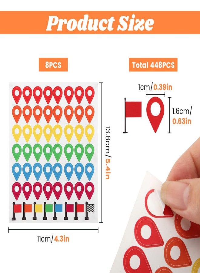 BNYTXV 448PCS Map Stickers, Self Adhesive Maps Location Marker, Peel and Stick Colorful Travel Map Sticker, 0.4" x 0.63" Small Indicator Labels for Adventure Sites or Travel - Image 5