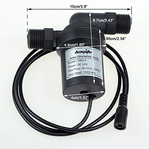 bayite BYT-7A014A DC 12V Solar Hot Water Heater Circulation Pump with DC Power Supply Adapter Low Noise 3M Head 8LPM 2.1GPM - Image 3