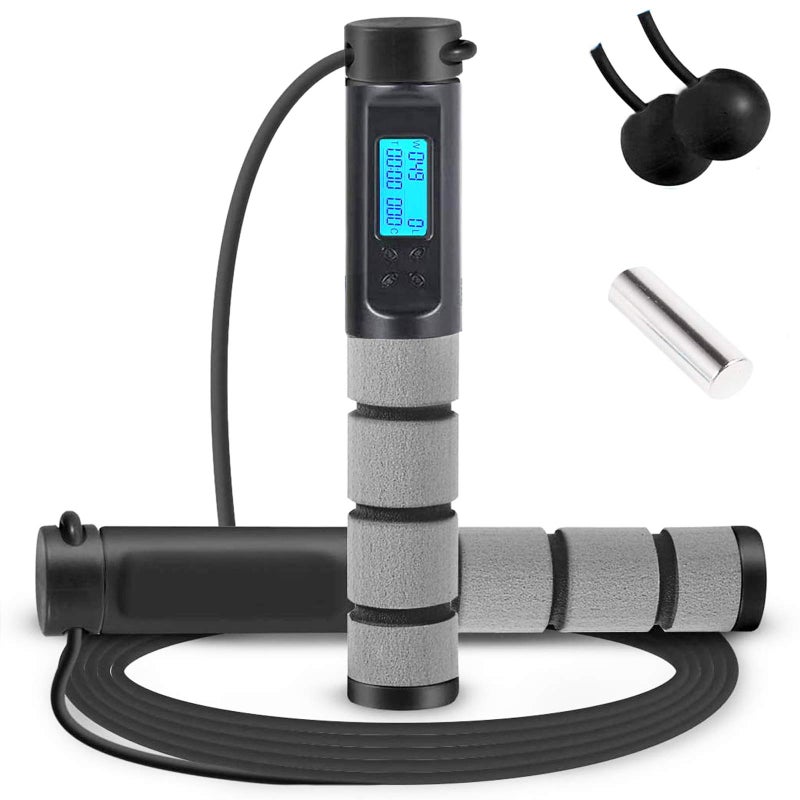 Wastou Jump Rope, Digital Weighted Handle Workout Jumping Rope with Calorie Counter for Training Fitness, Adjustable Exercise Speed Skipping Rope for Men, Women, Kids, Girls (Black) - Image 1