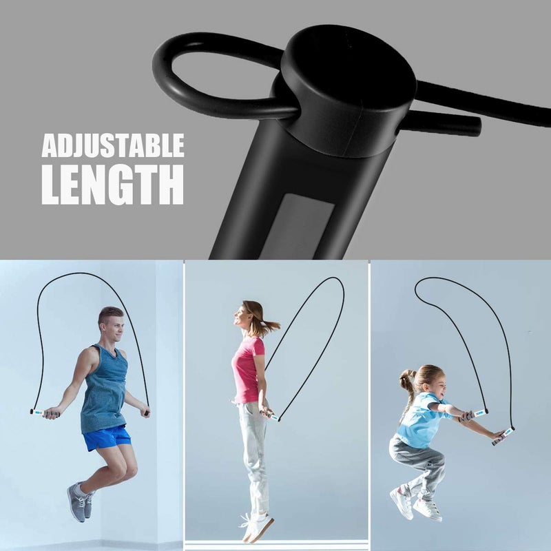 Wastou Jump Rope, Digital Weighted Handle Workout Jumping Rope with Calorie Counter for Training Fitness, Adjustable Exercise Speed Skipping Rope for Men, Women, Kids, Girls (Black) - Image 5