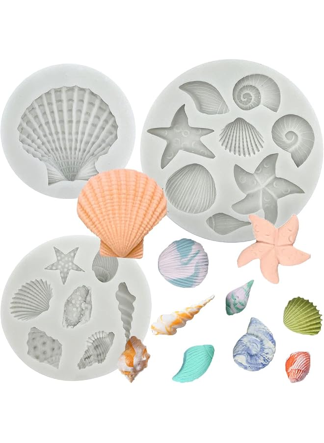 S-TOP 3 PCS Marine Theme Cake Fondant Silicone Mold Seashell Conch Starfish Coral Under the Sea Handmade Pastry Baking Molds for DIY Cake Border Decoration Chocolate Candy Polymer Clay Crafting Projects - Image 1