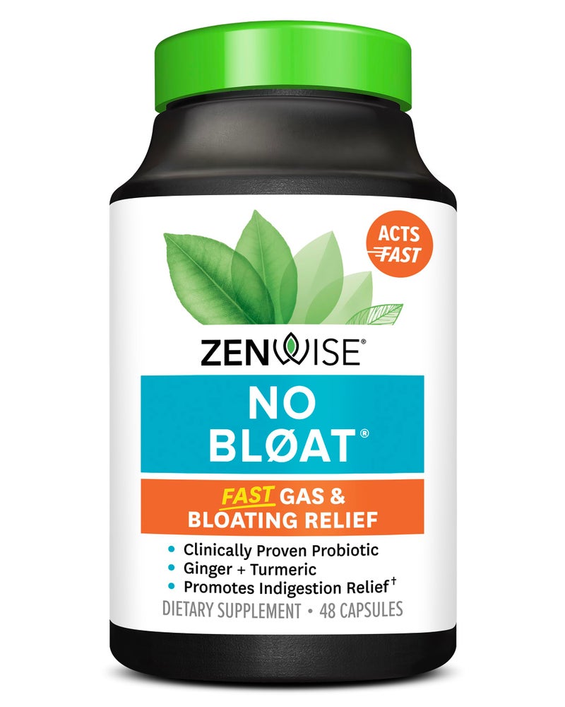 Zenwise Health No Bloat Probiotics for Women and Men Digestive Health with Ginger Dandelion and Lactase Digestive Enzymes for Gas and Bloating Relief Vegan Water Retention Pills 48 CT