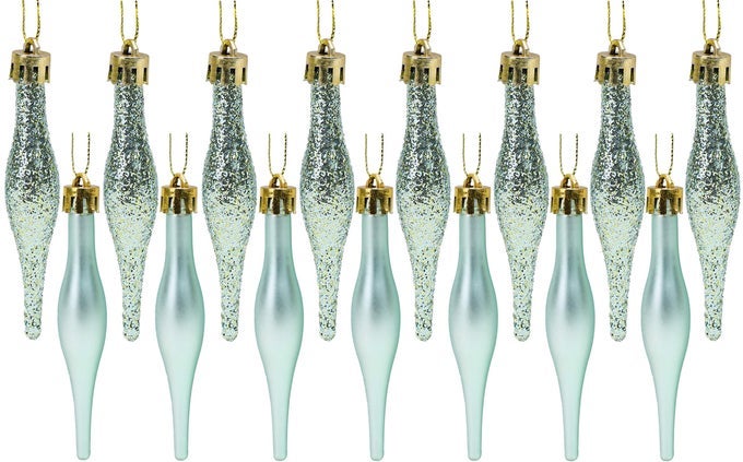 PACK OF 1585CM 85MM 34 DROPLET BAUBLES MATTE GLITTER DESIGN CHRISTMAS ORNAMENTS MINT GREEN