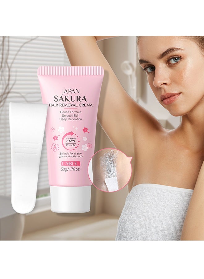 Laikou Japan Sakura Hair Removal Cream - Painless Depilatory Cream For Bikini Line, Body, Legs, Arms, Underarms Hair Removal Butter for Women with Spatula, For All Skin Types - Image 1