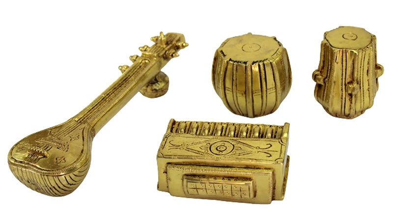 eSplanade Brass Miniature Musical Set - Veena Sitar Tabla and Harmonium Set | Home Decor Showpiece | Home Decor - Image 1