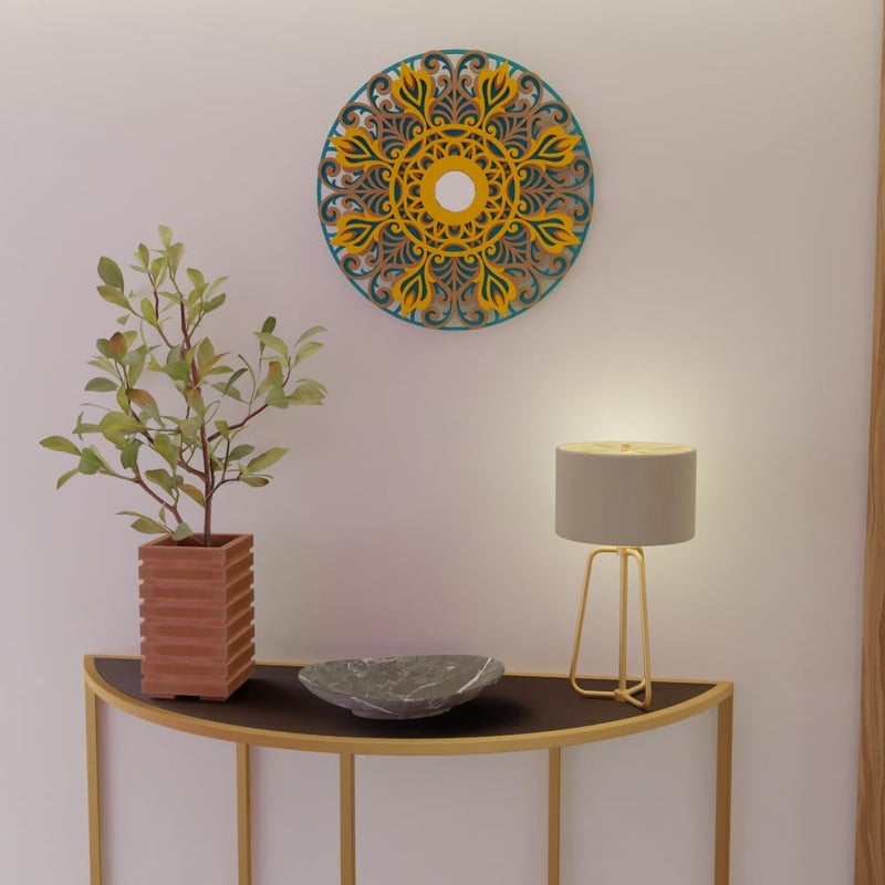 NIVED Decorative Mandala 3D Mandala Diya Holder Mandala MultiLayer Eco Friendly Design 12 inch GreenBrownYellow Colour
