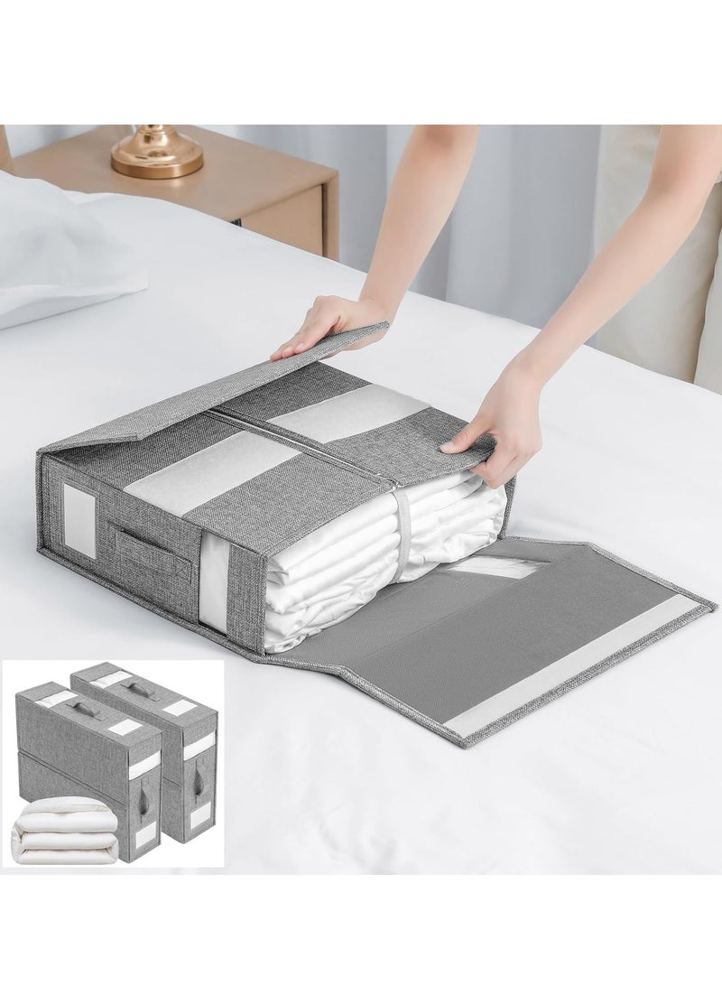 2PCS Bed Sheet Organizers and Storage Foldable Sheet Organizer for Sheets Set Organizing Bedding Container with Window Linen Closet Organizer for Bedding Clothes Towels (Grey 2PCS) - Image 1