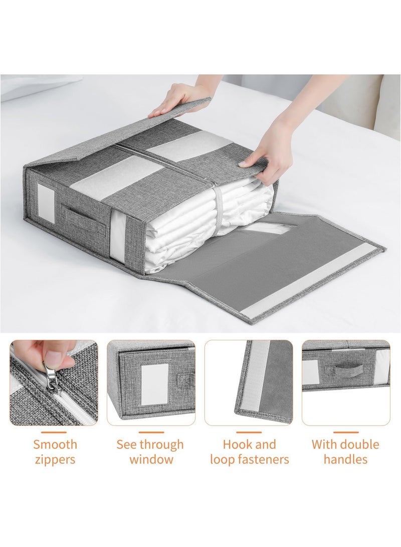 2PCS Bed Sheet Organizers and Storage Foldable Sheet Organizer for Sheets Set Organizing Bedding Container with Window Linen Closet Organizer for Bedding Clothes Towels (Grey 2PCS) - Image 3