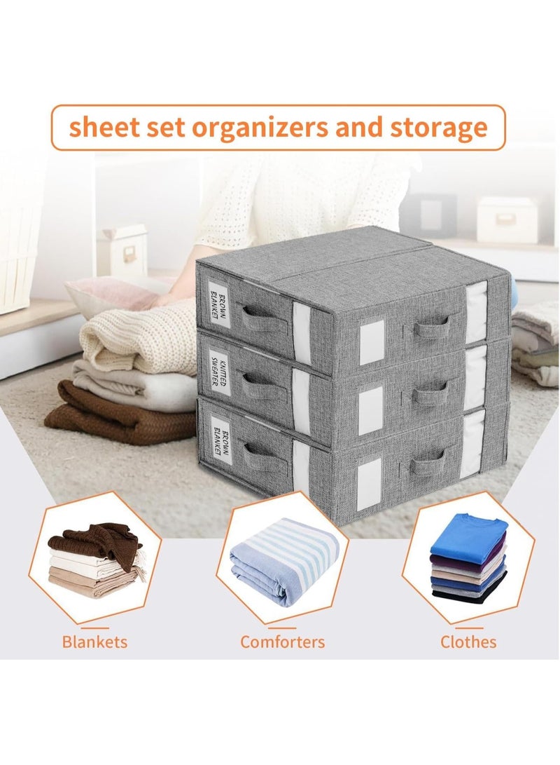 2PCS Bed Sheet Organizers and Storage Foldable Sheet Organizer for Sheets Set Organizing Bedding Container with Window Linen Closet Organizer for Bedding Clothes Towels (Grey 2PCS) - Image 4