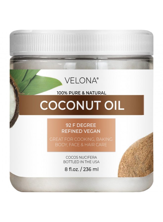 velona velona Coconut Oil 92 Degree 8 fl oz | 100% Pure and Natural Carrier Oil | in jar | Refined, Cold pressed | Skin, Face, Body, Hair Care | Use Today - Enjoy Results - Image 1