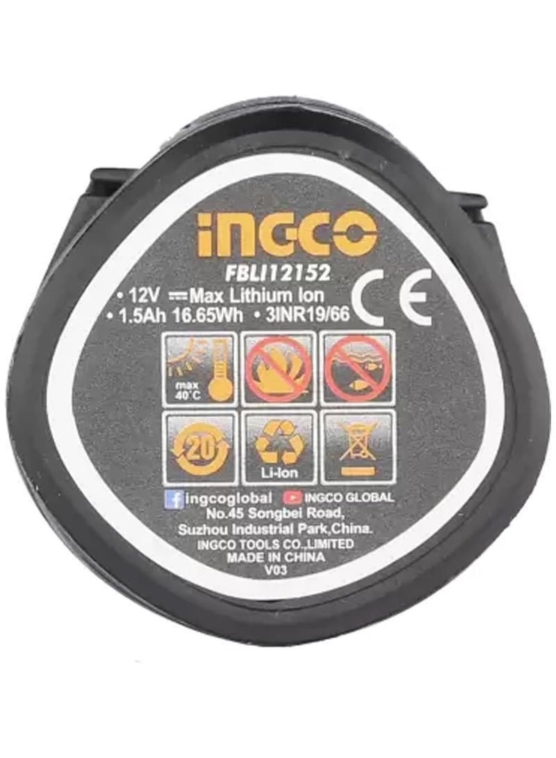 إنجكو INGCO FBLI12153 12V 1.5Ah بطارية ليثيوم أيون حزمة حل طاقة متعدد الاستخدامات خفيف الوزن ومريح مثالي للاستخدام المنزلي والمشروعات الاحترافية  - Image 4