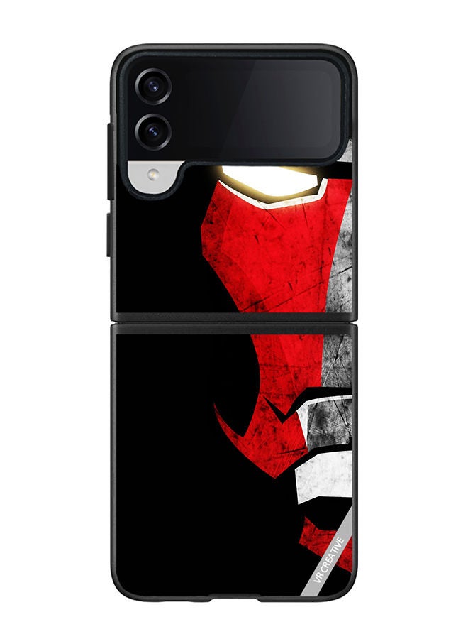 VR CREATIVE Protective Case Cover For Samsung Galaxy Z Flip4 Half Face Iron Man Design Multicolour - Image 1