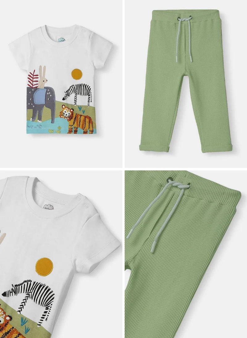 Nautinati  Nautinati Boys’ Animal Print T-shirt with Shorts | Tee and Shorts Set for 0-2 Years | Infants’ Clothing Set for Men | Best Price UAE