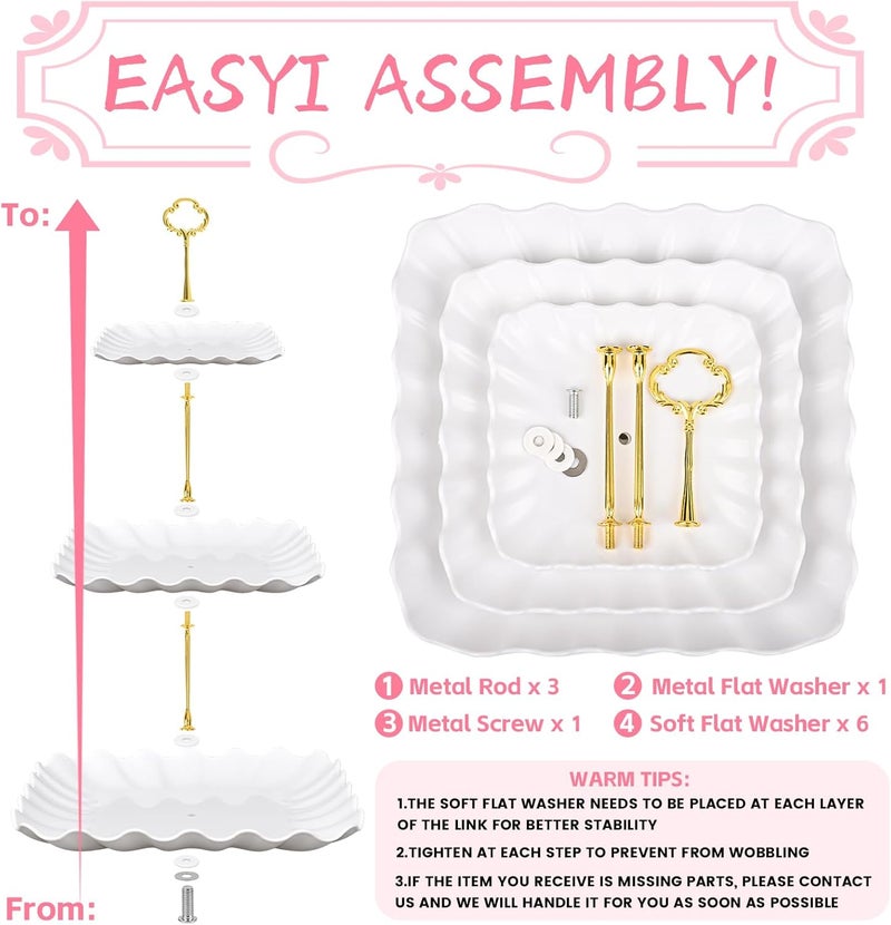 Findful 5 Pcs Dessert Table Display Set - 2 Pcs 3-Tier Dessert Display Stands & 3 Pcs Serving Tray - Dessert Trays Dessert Stands Treat Table Displays Set for Tea Parties,Birthdays & Baby Showers - Image 3