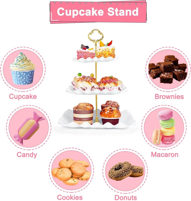Findful 5 Pcs Dessert Table Display Set - 2 Pcs 3-Tier Dessert Display Stands & 3 Pcs Serving Tray - Dessert Trays Dessert Stands Treat Table Displays Set for Tea Parties,Birthdays & Baby Showers - Image 4