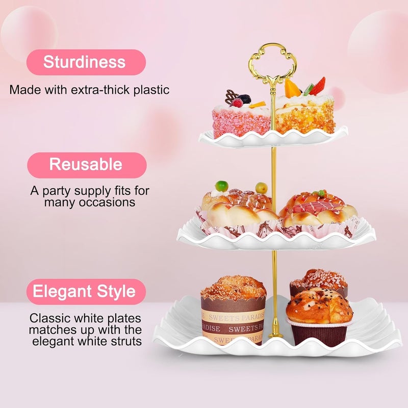 Findful 5 Pcs Dessert Table Display Set - 2 Pcs 3-Tier Dessert Display Stands & 3 Pcs Serving Tray - Dessert Trays Dessert Stands Treat Table Displays Set for Tea Parties,Birthdays & Baby Showers - Image 5