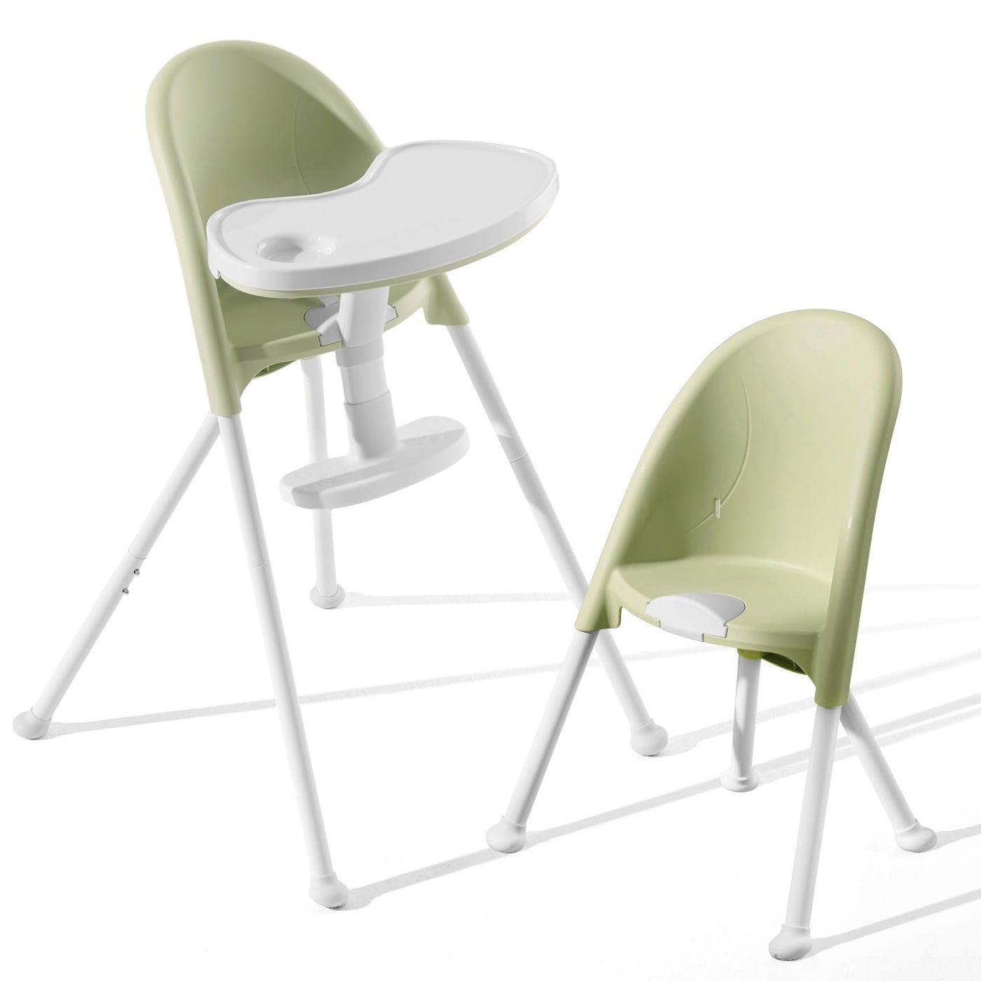 Funny Supply 3-in-1 Foldable High Chair, Portable & Convertible Baby High Chair, Modern Baby Feeding Chair with Removable Double Tray, Lightweight, Space-Saving Design, Easy to Clean, Green