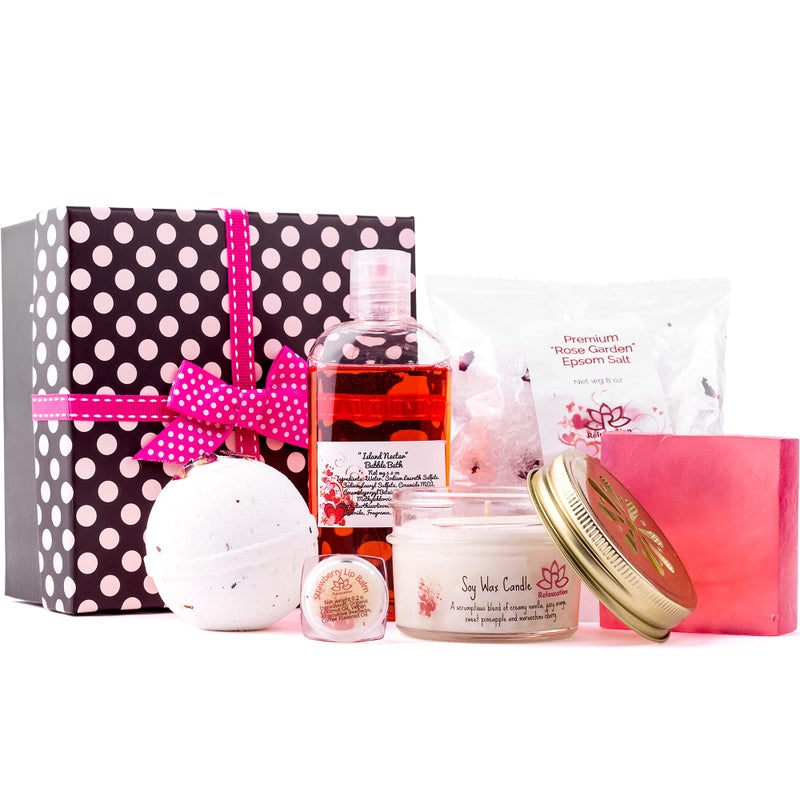 Relaxcation Bath Luxury Spa Gift Set For Women  Natural Bath Bombs Organic Shea Butter Soap Soy Wax Candle Bath Salt and Shower Gel Best Gift Box for Women Mother Mom Girls Her