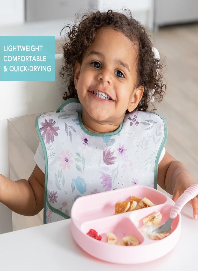 Bumkins Bibs for Girl or Boy, SuperBib Baby and Toddler for 6-24 Mos, Essential Must Have for Eating, Feeding, Baby Led Weaning Supplies, Mess Saving Catch Food, Waterproof Soft Fabric, Gray Floral - Image 3