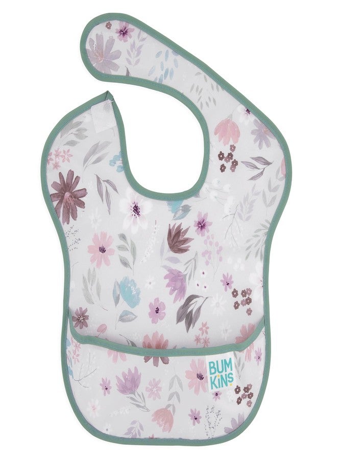 Bumkins Bibs for Girl or Boy, SuperBib Baby and Toddler for 6-24 Mos, Essential Must Have for Eating, Feeding, Baby Led Weaning Supplies, Mess Saving Catch Food, Waterproof Soft Fabric, Gray Floral - Image 1