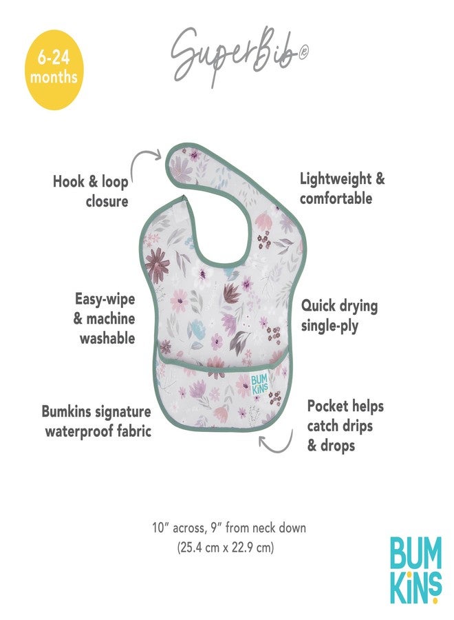 Bumkins Bibs for Girl or Boy, SuperBib Baby and Toddler for 6-24 Mos, Essential Must Have for Eating, Feeding, Baby Led Weaning Supplies, Mess Saving Catch Food, Waterproof Soft Fabric, Gray Floral - Image 5