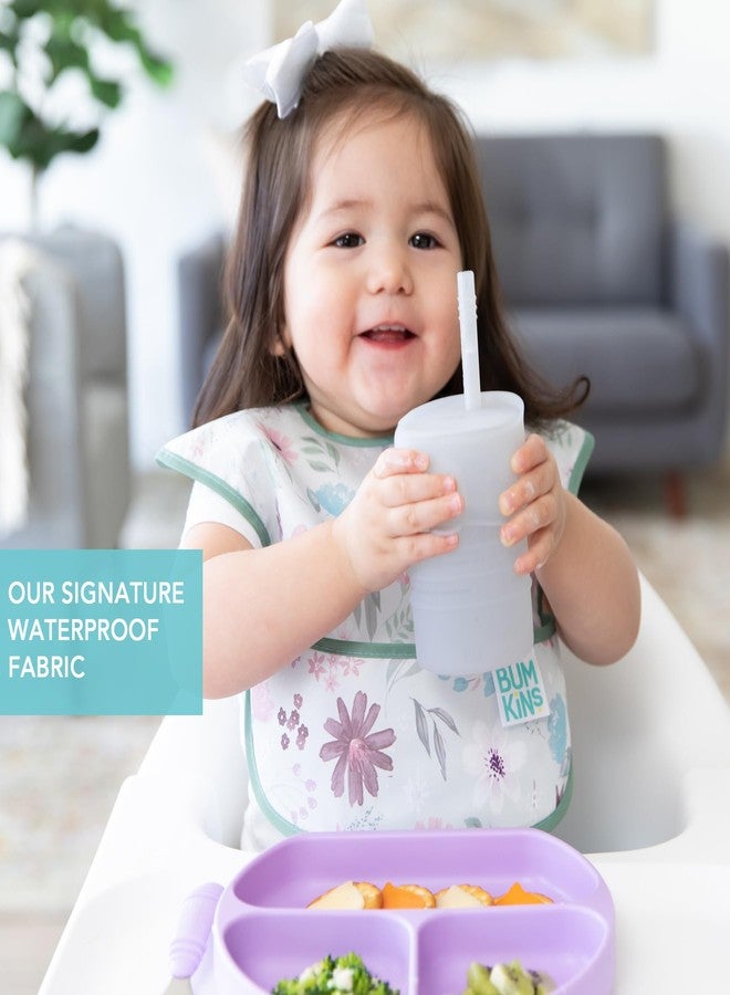 Bumkins Bibs for Girl or Boy, SuperBib Baby and Toddler for 6-24 Mos, Essential Must Have for Eating, Feeding, Baby Led Weaning Supplies, Mess Saving Catch Food, Waterproof Soft Fabric, Gray Floral - Image 4