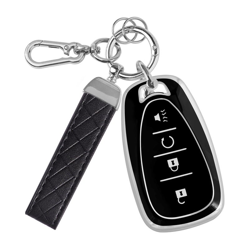 Rislobx Key Fob Cover Fit for Chevy Key, Car Key Case Protector for Volt Bolt Spark Equinox Traverse Trax (4 Buttons S-Black) - Image 1