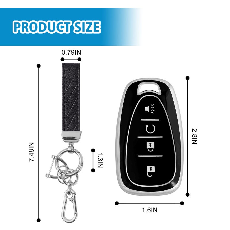 Rislobx Key Fob Cover Fit for Chevy Key, Car Key Case Protector for Volt Bolt Spark Equinox Traverse Trax (4 Buttons S-Black) - Image 3