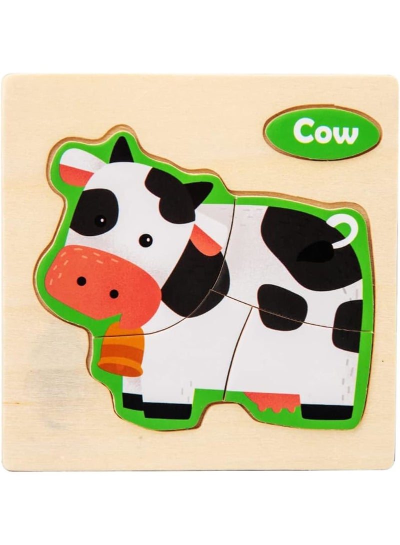 SOLARAE Animal Puzzles, Toddlers Children Ocean Animal Traffic Dinosaur Puzzle Toy Cartoon Puzzle Learning Educational Toys Intelligence Puzzles for Baby Kids (A-Cow) - Image 1
