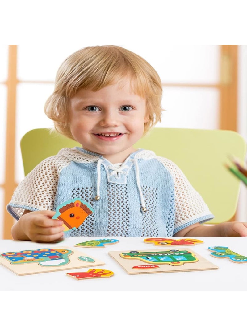 SOLARAE Animal Puzzles, Toddlers Children Ocean Animal Traffic Dinosaur Puzzle Toy Cartoon Puzzle Learning Educational Toys Intelligence Puzzles for Baby Kids (A-Cow) - Image 3