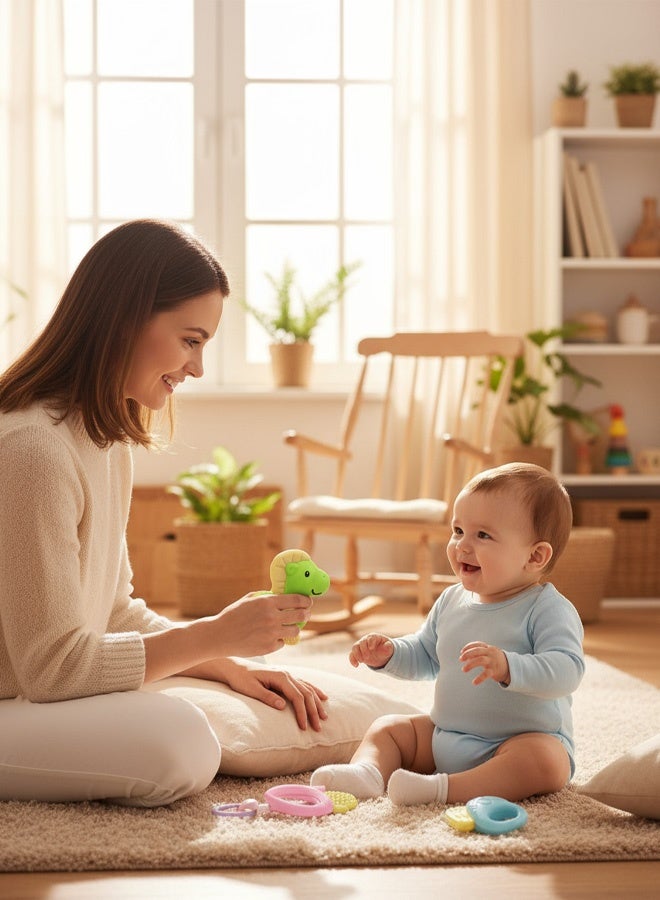 Berma Baby مجموعة ألعاب خشخيشة للأطفال مكونة من 18 قطعة، خشخيشة سهلة الإمساك، عضاضة حسية سهلة الإمساك، لعبة موسيقية تعليمية لتنمية الطفل، هدية عيد ميلاد لحفل استقبال المولود الجديد للأولاد والبنات - Image 3