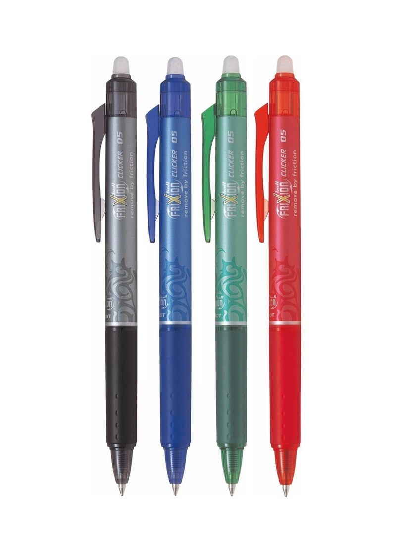 PILOT 4-Piece Frixion Clicker Erasable Ball Pen 0.5mm Tip Multicolour - Image 2