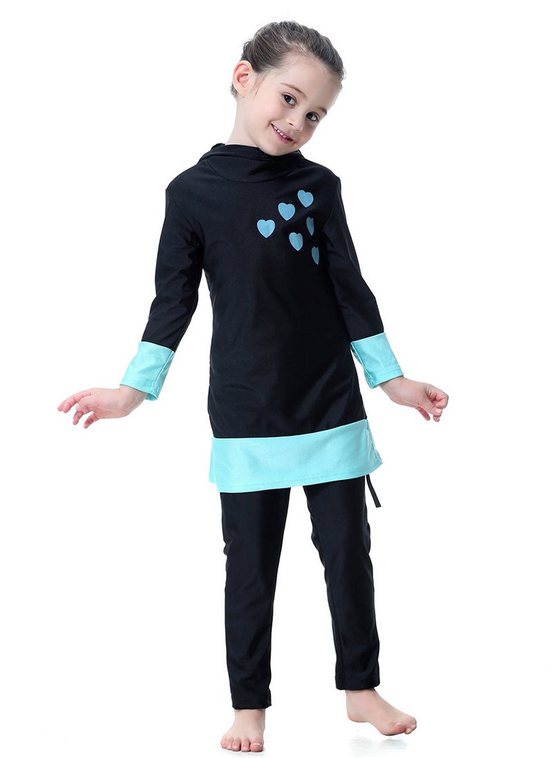 Loquat - 2-Piece Muslim Conservative Islamic Swimwear Burkinis Girls Long Sleeves Split Swimsuit Swimwear With Cap Set Black - Image 1