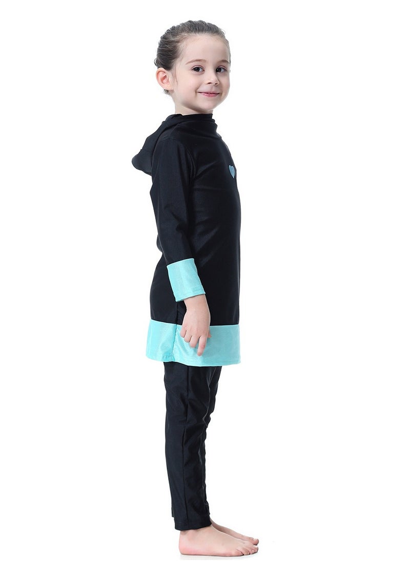 Loquat - 2-Piece Muslim Conservative Islamic Swimwear Burkinis Girls Long Sleeves Split Swimsuit Swimwear With Cap Set Black - Image 1