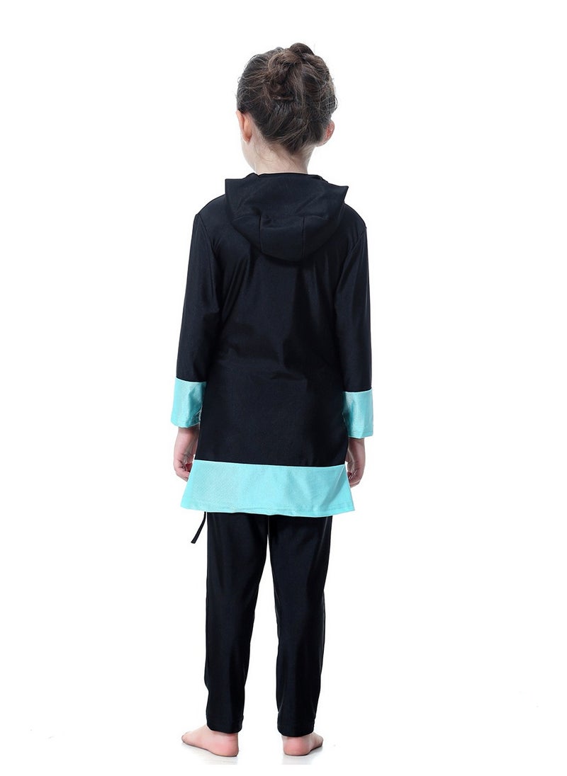 Loquat - 2-Piece Muslim Conservative Islamic Swimwear Burkinis Girls Long Sleeves Split Swimsuit Swimwear With Cap Set Black - Image 1