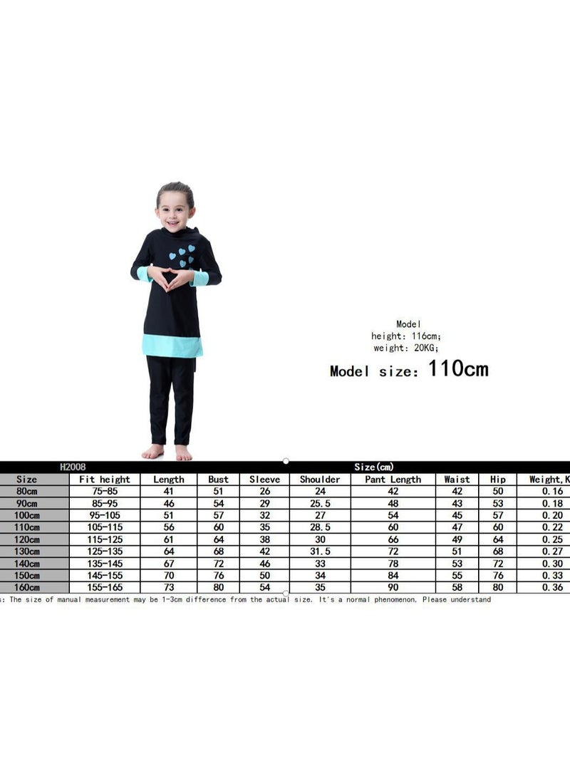 Loquat - 2-Piece Muslim Conservative Islamic Swimwear Burkinis Girls Long Sleeves Split Swimsuit Swimwear With Cap Set Black - Image 1